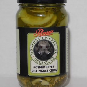 Jar of Penna Kosher Style Dill Pickle Chips from Hogshead Pickle Co, Orland, CA.