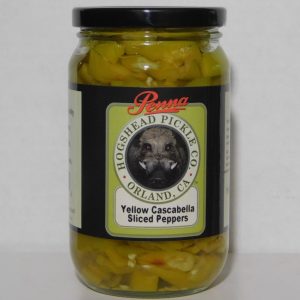 Jar of Penna Yellow Cascabella Sliced Peppers from Hogshead Pickle Co., Orland, CA