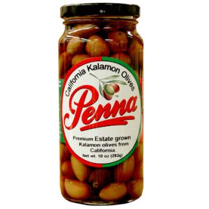 Jar of California Kalamon Olives with a white label and red branding